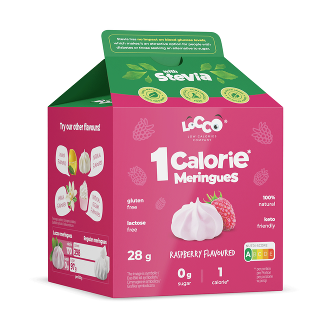 LoCCo 1 kcal 100% Natural Low Calorie Raspberry Meringue with Stevia