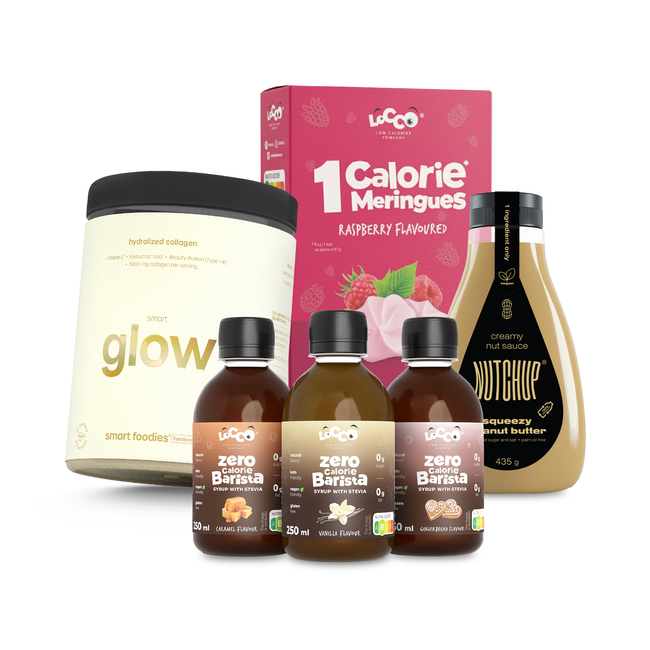 Smart Start Set - Raspberry Meringues 28g, Collagen 270g, Original Nutchup 435g, Barista Syrups 3 x 250ml: Caramel, Vanilla, Gingerbread