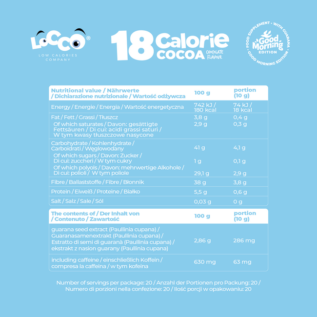 LoCCo 18 kcal Cocoa with Guarana in Chocolate Flavor