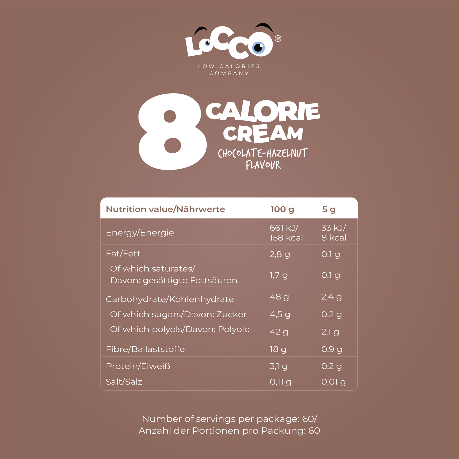 LoCCo low calorie 8 kcal spread chocolatehazelnut 300 g Chocolate