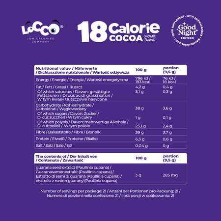 LoCCo 18 kcal Cocoa with Ashwagandha in Chocolate Flavor