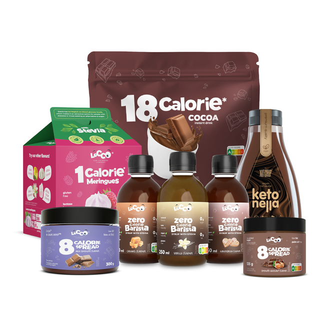 Autumn Comfort Set - Milk Chocolate Spread 300g, Chocolate Cocoa 200g, Ketonella 435g, Coffee Syrup 3x250 ml, Raspberry Meringues 28g, Chocolate-Hazelnut Spread 125g