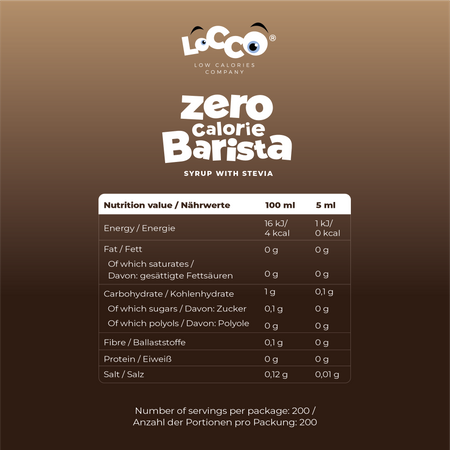 LoCCo 0 kcal Barista syrup with stevia hazelnut flavour