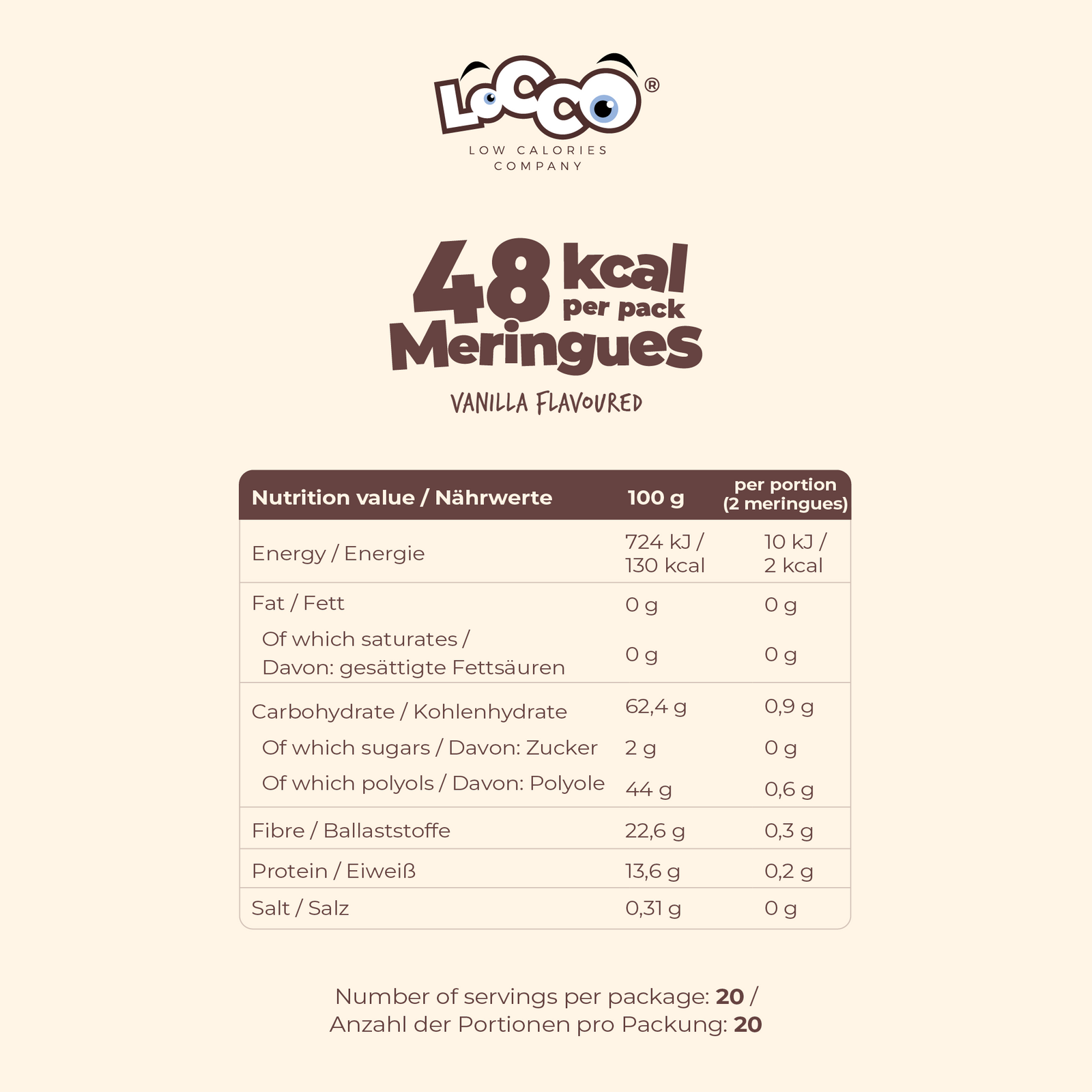 LoCCo low calorie 48 kcal meringues vanilla 28 g Vanilla Products