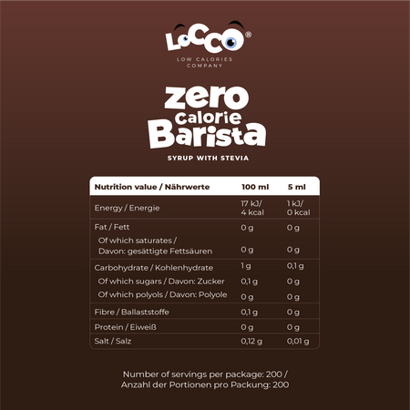 LoCCo 0 kcal Barista syrup with stevia chocolate flavour